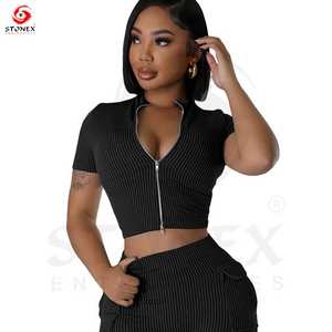 Summer Zip Up Crop Tops Ropa casual sudadera de manga corta para mujer - Product Image 2