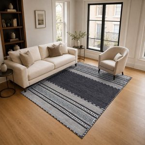 RUGS DEPOT LXDP-0670 Wholesale Charcoal Grey Contemporary Geometric Digital Printed Machine Washable Chenille Area Rug Non <b>Slip</b> - Product Image 2