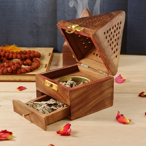 Brûleur d'encens en bois fait à la main de qualité supérieure avec support d'agarbatti attrape-cendres pour les maisons lieux religieux diffuseur d'aromathérapie - Product Image 3