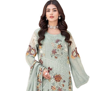 Nuevo traje de trabajo de secuencia de bordado Georgette pesado pakistaní con tela de vestido elegante de colección Dupatta - Product Image 1