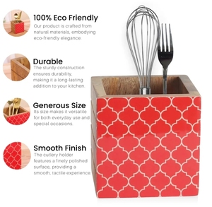 Porte-couverts en bois de manguier rouge marocain/porte-cuillère porte-ustensiles en bois porte-couverts de comptoir - Product Image 5