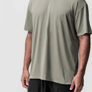 T-shirt en coton vert surdimensionné pour homme, coupe ample, streetwear avec logo personnalisé, manches courtes, haut de mode urbaine, tissu tricoté - Product Image 6