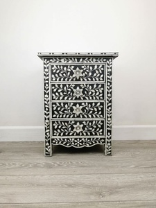 Console d'incrustation personnalisée maison ronde incrustation d'os tabouret gris Design floral table de nuit Table de chevet Table d'extrémité pour salon - Product Image 2