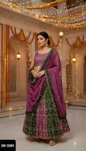 Dernière collection de vêtements pour femmes, Lehenga Choli en chinon avec broderie de paillettes, travail lourd, avec un ensemble de dupatta en soie chinon pour les occasions de mariage - Product Image 2