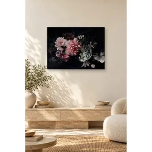 Bouquet de pivoines et d'hortensias sur toile imprimée sur fond noir - Product Image 4