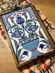 Bandeja grande de madera de cerámica, bandeja de té y café, inauguración de la casa, bandeja de azulejos, bandeja de decoración, cerámica de Arte de estilo otomano, regalo para mujeres, cerámica - Product Image 4