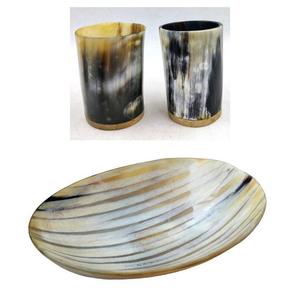 Plateau de service en corne de buffle naturelle durable au design classique, bol en corne poli avec poignée pour cadeaux, modèle - Product Image 3