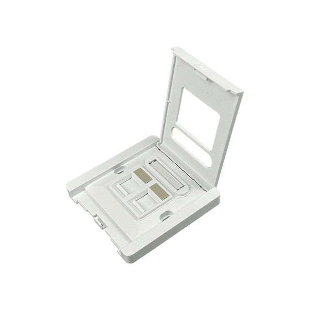 Telephone/Network Socket Faceplate, 2 Gang, Shuttered Wall Mount Plate, White
