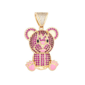 Colgante de Oso de Peluche de Latón Chapado en Oro de 14K con Circonitas, Dijes de Osito de Oro Laminado, Dijes de Animales Coloridos para Fabricación de Joyas y Suministros DIY - Product Image 3