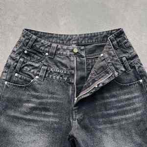 Pantalones vaqueros rectos de lona lavados con ácido para hombre, pantalones cortos transpirables de algodón 100%, ropa de calle ligera de cintura media, estilo informal - Product Image 4