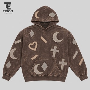 Sudadera con capucha para hombre con efecto acid wash y bordado, combina textura de inspiración vintage y bordado moderno para un estilo relajado y a la moda. - Product Image 2