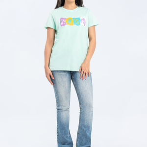 Camisetas de mujer de la mejor calidad, tela de algodón, cuello redondo, elegante serigrafiado, camisetas informales de verano para niñas - Product Image 1