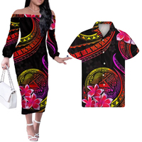 Nouvelle arrivée Couple tenue ensembles pour la Saint-Valentin motif polynésien femmes Club robe Shorts manches Match hommes chemises
