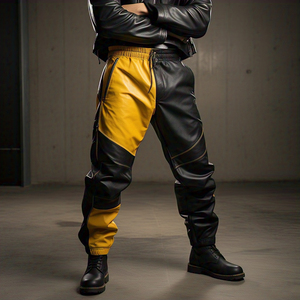 Noir jaune taille élastique pantalon en cuir hommes en plein air Style de rue en cuir PU pantalon pantalon hommes personnalisé en cuir panneau pantalon hommes - Product Image 6