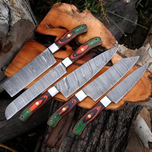 Juego de Cuchillos de Cocina de Acero de Damasco Hechos a Mano de Primera Calidad, 5 Piezas, Cuchillería Profesional para Chef, Ecológica, Ergonómica, con Mangos Ambidiestros - Product Image 4