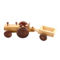 Ensemble de tracteur et remorque en bois artisanal, véhicule agricole vintage, jouet avec roues mobiles, écologique, éducatif, modèle décoratif