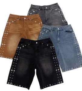 Short en jean vintage de haute qualité pour homme Baggy en strass avec taille moyenne Short d'été de style streetwear pour homme - Product Image 6