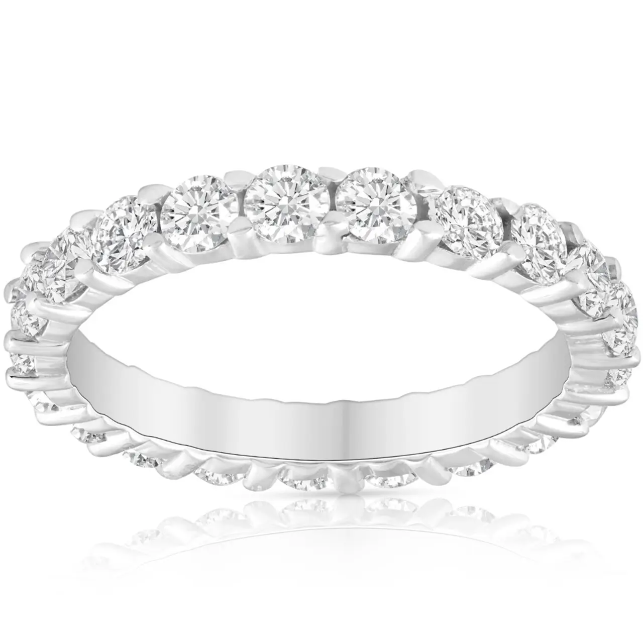 Real Diamond Full Eternity Ring 2 Carat Women's Stackable Wedding Band 14K White Gold