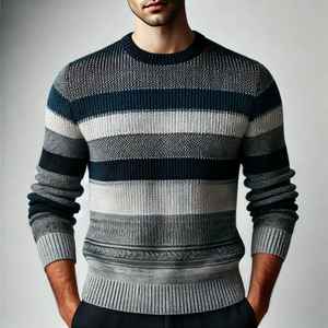 Pull à col rond à manches longues en jacquard imprimé FISLEY INTERNATIONAL pour homme, 100% alpaga, anti-froissement, respirant, séchage rapide - Product Image 3