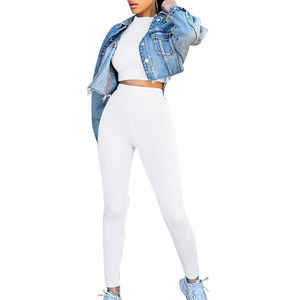 Ensemble de yoga pour femmes de haute qualité, léger, grande taille, en spandex/polyester, ensemble complet, haut court à manches longues, pantalon de sport - Product Image 6