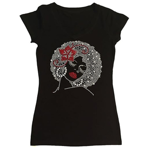 Camiseta personalizable para mujer, camiseta de manga corta con cuello redondo, estampado de diamantes de imitación, decoración de Color sólido, informal, Día de San Valentín, Verano - Product Image 1