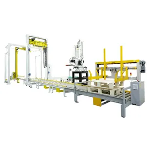 Fully automatic palletizing system Robot palletizer Pallet wrapping and strapping machine Pallet packaging combination line