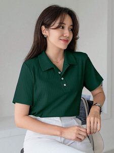 Polos transpirables de mezcla de algodón de gran tamaño con impresión de logotipo personalizado, camisetas de polo de golf deportivas de manga corta para mujer - Product Image 5