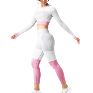 Conjunto de Yoga sin costuras de secado rápido para mujer, Reversible Sujetador deportivo, mallas, camisetas deportivas transpirables, pantalones, patrón sólido XS - Product Image 2