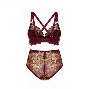 Kadın İç Giyim Balenli Derin Dekolteli Sütyen Kadın İç Giyim Çiçek Desenli İşlemeli Yüksek Bel Külot Stili Toptan - Product Image 2