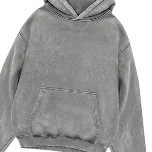 Sudadera con capucha lavada con ácido gris para hombre, jersey de lana pesado de gran tamaño, ropa de calle Vintage con logotipo personalizado, algodón grueso, cálido, informal, para invierno - Product Image 5