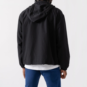 Blouson bomber noir à capuche pour homme, coupe-vent, fermeture éclair, décontracté, pour l'automne, coupe classique, extérieur en polyester, couleur unie - Product Image 3