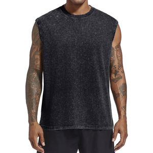 High Quality Custom Men's Sleeveless Gym Singlets Acid Wash Summer 100% Cotton Vintage Breathable <b>Tank</b> <b>Top</b> - Product Image 1