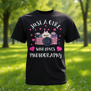 T-shirt pour femme, col rond, manches courtes, impression numérique, taille adulte, Just A Girl Who Loves Photography Camera - Product Image 3