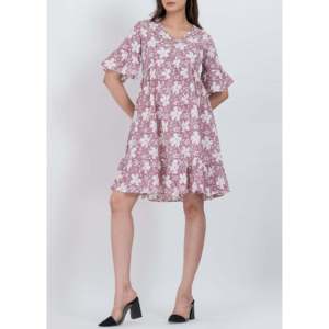 Vestido Mini Boho Floral con Cuello en V y Mangas Campana, Talla XS, Transpirable, para Invitadas de Boda, Club o Uso Diario, Suministro ODM - Product Image 1