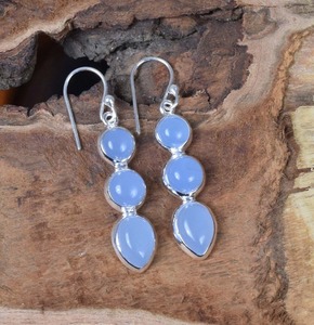 Joyería de piedras preciosas de Calcedonia para mujer, pendientes de estilo bohemio, joyería de plata de ley 925, pendientes hechos a mano, Regalo para mamá - Product Image 3