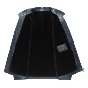High Quality Custom Men's <b>Genuine</b> Leather Winter Hooded Stand Collar Breathable Bomber Front Logo Custom Color Jacket - Product Image 2