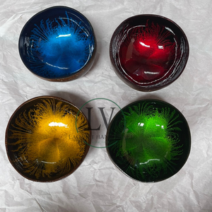 Bol décoratif en coquille de noix de coco laquée et polie, peint à la main, pour bonbons, clés, ou en-cas, en provenance du Vietnam - Product Image 4