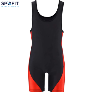 ชุดซิงเกิลเล็ตสำหรับนักมวยปล้ำชาย สีดำและสีแดงตัดกัน คุณภาพสูง ขายดี บริการ OEM ระบายอากาศได้ดี โดย SPOFIT - Product Image 4