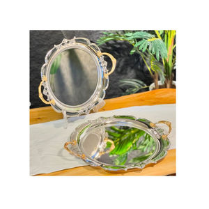 Plateau rond argenté avec poignée dorée Plateaux décoratifs pour serveurs de nourriture pour hôtels Présentoir à desserts de table classique - Product Image 2