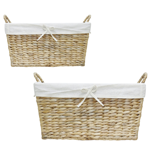 ตะกร้าเก็บผักตบชวาทำมือพร้อมที่จับ2อันซับผ้าฝ้ายแบบถอดได้งานฝีมือจากเวียดนาม - Product Image 1