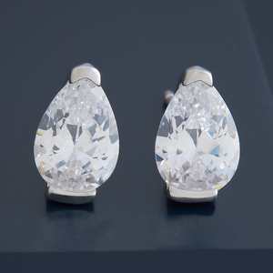 Boucles d'oreilles clous goutte d'eau en or 14K avec diamants taille émeraude et taille poire en argent 925 sertis clos, bijoux tendance en or rose - 180612 - Product Image 1