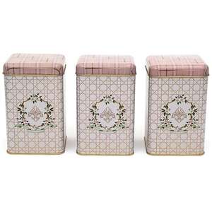 ชุดกล่องดีบุกสี่เหลี่ยมขนาด105x105X160มม. (ชุด3ชิ้น) ดีไซน์เป็นสีดอกกุหลาบ - Product Image 1