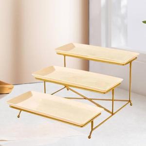 Bandeja de pastelería de 3 niveles de metal artesanal artística con detalles ornamentados para una presentación clásica de delicias dulces - Product Image 3