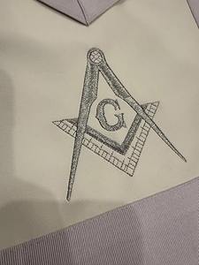 Masonic Master Mason Metallic Embroidered Apron Lambskin <b>White</b> Ribbon <b>Fabric</b> typeFaux Leather - Product Image 3
