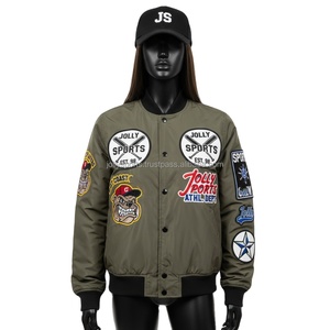 Haute qualité 240 GSM femmes Bomber veste Olive vert Polyester tissu avec broderie Patch personnalisé journal femmes Bomber vestes - Product Image 1