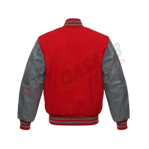 Vestes d'université de baseball élégantes en laine vierge de style vintage pour hommes manches en cuir rouge et gris OEM personnalisées - Product Image 3