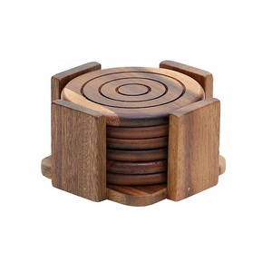 Posavasos de madera de diseño antiguo hecho a mano de madera pura de forma redonda Juego de 6 con palo interior a un precio muy extremo - Product Image 3