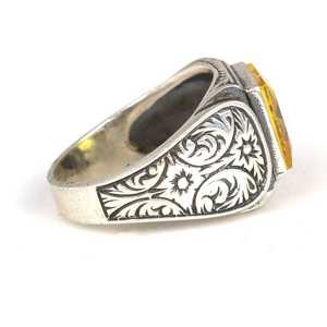 <b>925</b> Sterling <b>Silver</b> Men's <b>Ring</b> <b>with</b> Square Citrine Stone Handmade Rhodium Plated Jewelry for Everyday Wear Oval Cut Princess Cut - Product Image 3