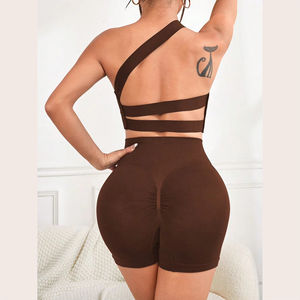 Conjunto deportivo para mujer, pantalones cortos de Yoga transpirables sin costuras y sujetador recortado, diseño sin espalda, ropa de Fitness sostenible de secado rápido, venta al por mayor - Product Image 6