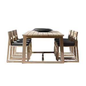 Ensemble de table et de chaises de salle à manger en bois massif, prix personnalisé, style moderne, pour usage extérieur - Product Image 5